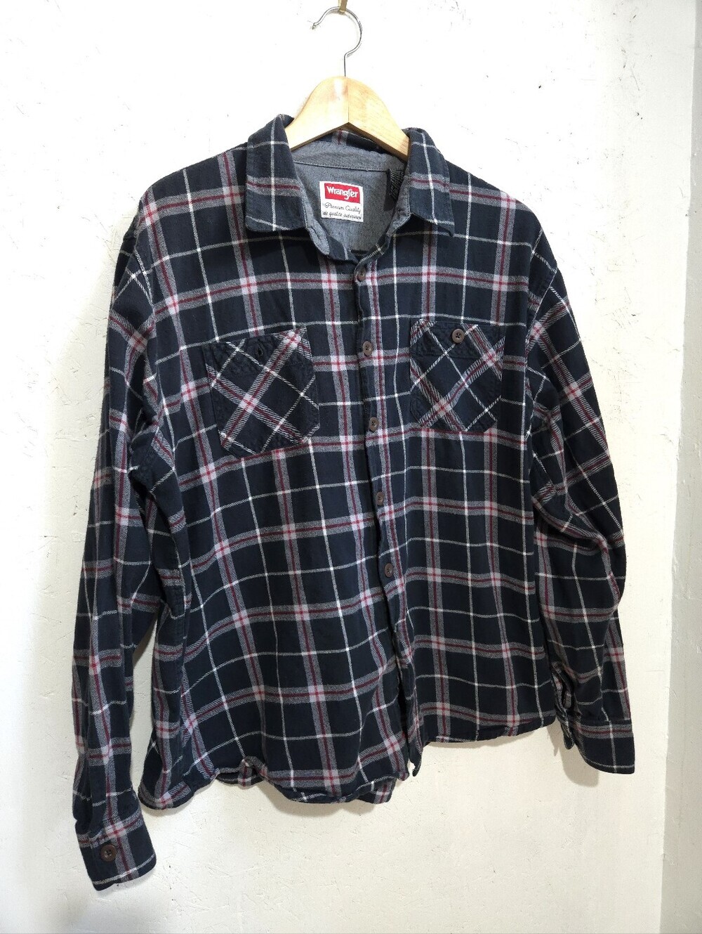 Wrangler Black & Gray Plaid Flannel Shirt